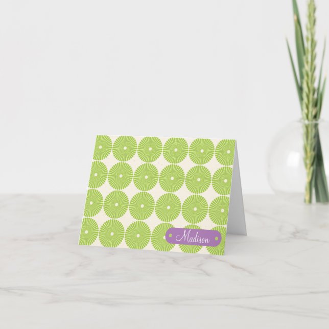 Personalised with Name Spring Green Circles Note Card (Front)
