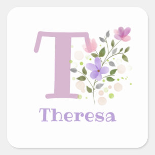 Personalised with Name Theresa and First Initial Square Sticker