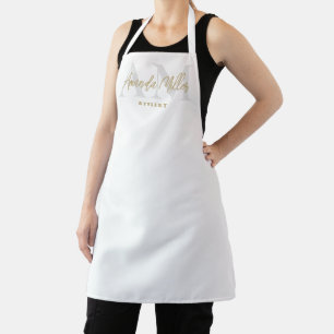 Personalised With Name White Gold Modern Monogram Apron