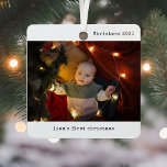 Personalised With Photo Baby's First Christmas Metal Tree Decoration<br><div class="desc">Celebrate your little one's very first holiday season with the Personalised With Photo Baby's First Christmas Metal Ornament. This shatterproof metal ornament is the perfect keepsake to honour your baby's first Christmas, featuring two cherished family photos that will warm your heart year after year. With its sleek design and personalised...</div>