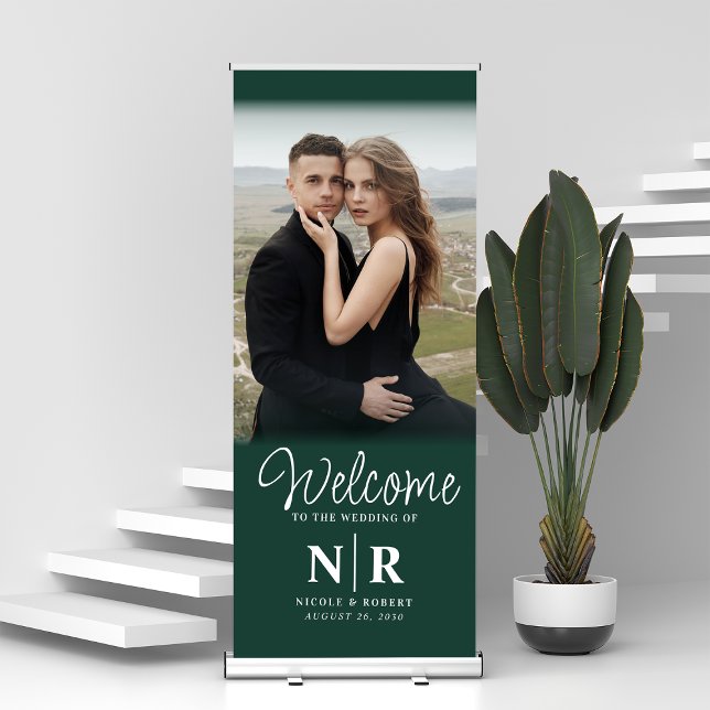Personalised With Photo Wedding Monogram Welcome Retractable Banner (Creator Uploaded)