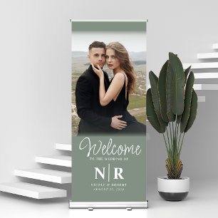 Personalised With Photo Wedding Monogram Welcome Retractable Banner