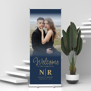 Personalised With Photo Wedding Monogram Welcome Retractable Banner