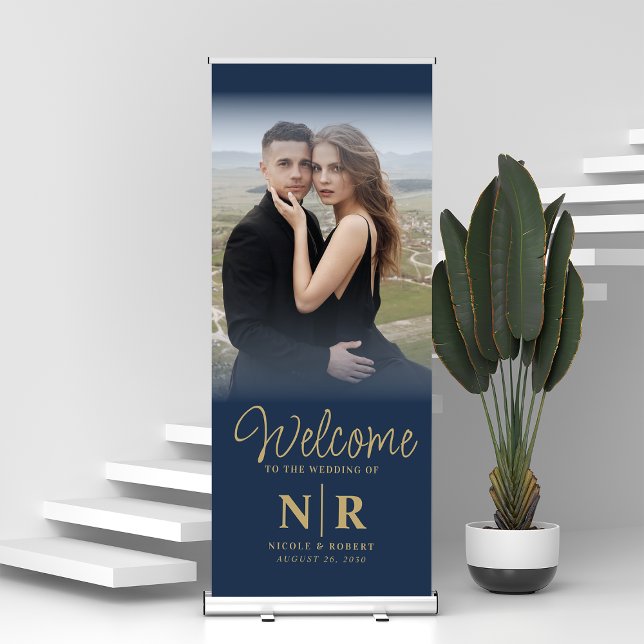 Personalised With Photo Wedding Monogram Welcome Retractable Banner (Creator Uploaded)