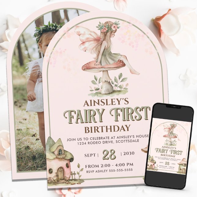 Personalised With Picture Fairy First 1st Birthday Invitation (Creator Uploaded)