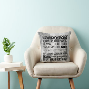 Personalised with your Family Name Family Rules Cushion