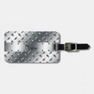 Personalised with your name diamond plate steel luggage tag