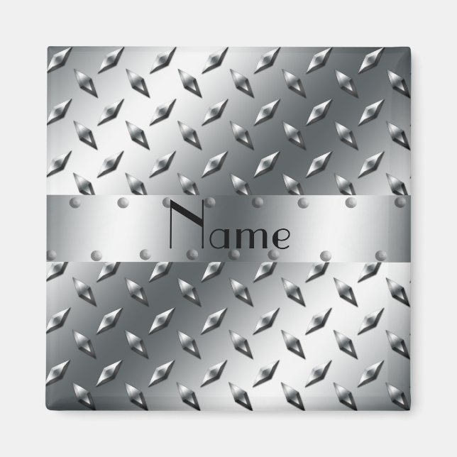 Personalised with your name diamond plate steel magnet (Front)