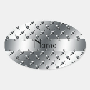 Personalised with your name diamond plate steel oval sticker