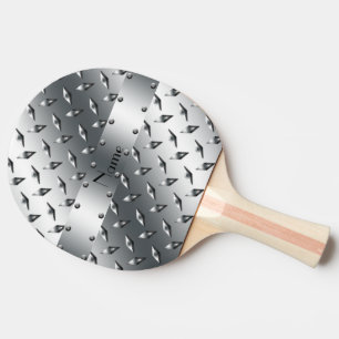 Personalised with your name diamond plate steel ping pong paddle