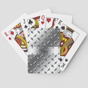 Personalised with your name diamond plate steel playing cards