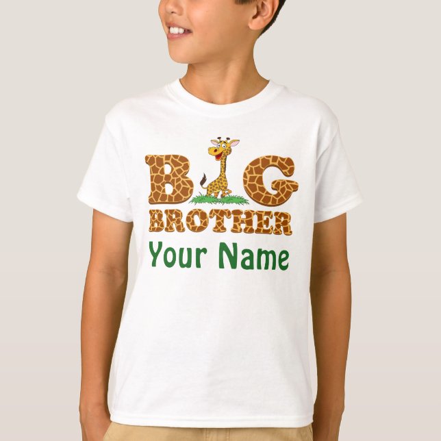 Personalised With Your Name Giraffe Big Brother T-Shirt (Front)