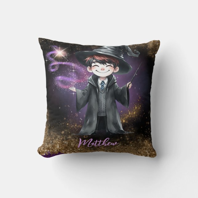 Personalised Wizard Boy Son Birthday Gift Magical Cushion (Front)