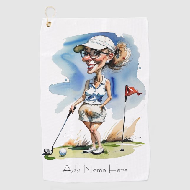 Personalised Woman Golfer Golf Towel (Front)