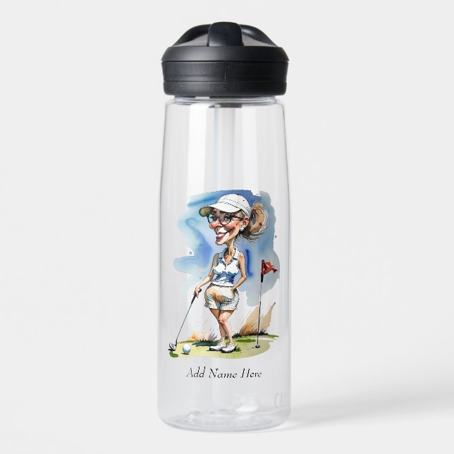 Personalised Woman Golfer Water Bottle (Front)