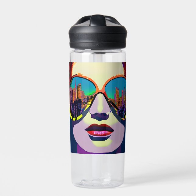 Personalised Woman in Sunglasses City Reflection  Water Bottle (Front)