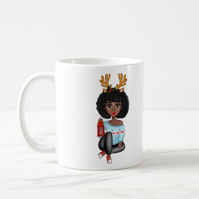 Personalised Woman of Colour Christmas Coffee Mug (Left)