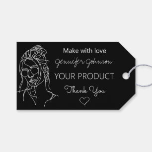 Personalised Woman Portrait Black Gift Tags
