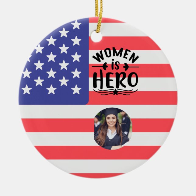  personalised women is hero ceramic tree decoration (Front)
