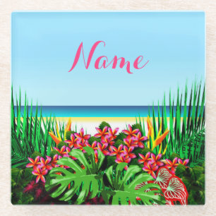Personalised Women's Beautiful Tropical Paradise Glass Coaster