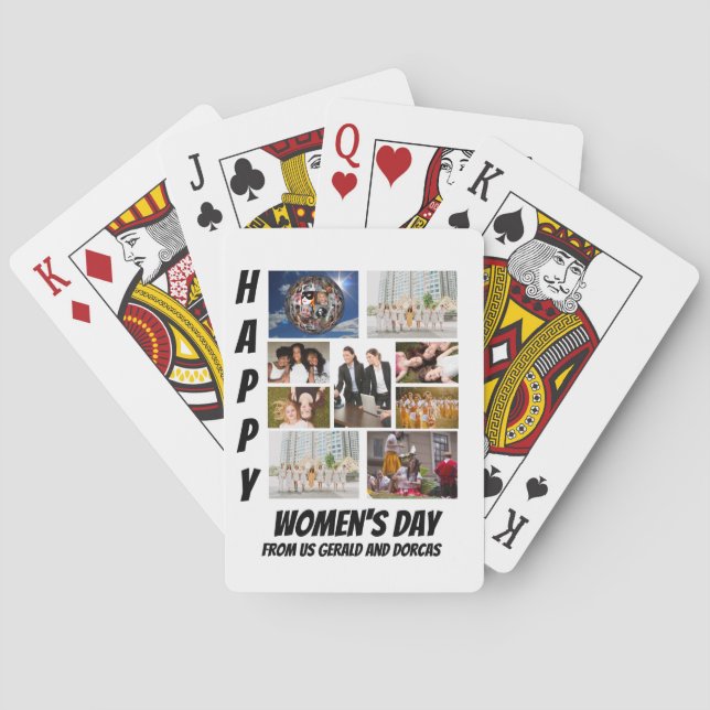 Personalised Women's Day  9 Photo Collage  Playing Cards (Back)