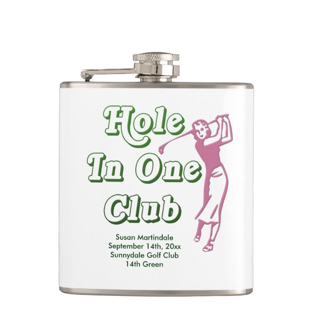 Personalised Womens Golf Hole in One Memento Hip Flask (Front)