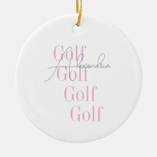 Personalised Women's Golf Pink Typography  Ceramic Tree Decoration