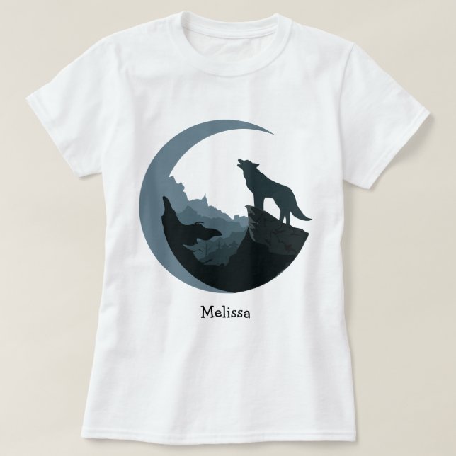 Personalised Women's Grey/Blue Howling at the Moon T-Shirt (Design Front)
