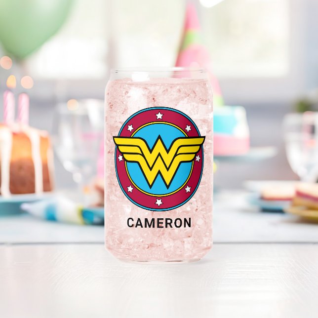 Personalised  Wonder Woman | Circle & Stars Logo Can Glass (Insitu (Birthday))