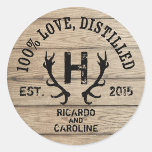 Personalised Wood Bourbon Barrel Wedding Monogram Classic Round Sticker