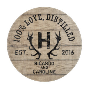 Personalised Wood Bourbon Barrel Wedding Monogram Cutting Board