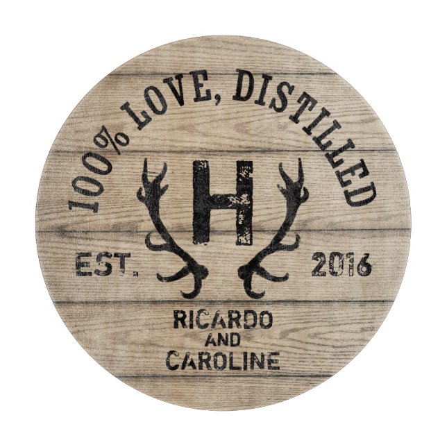 Personalised Wood Bourbon Barrel Wedding Monogram Cutting Board (Front)
