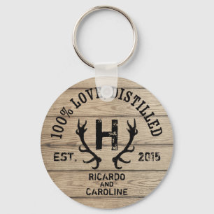 Personalised Wood Bourbon Barrel Wedding Monogram Key Ring