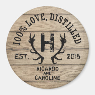 Personalised Wood Bourbon Barrel Wedding Monogram Magnet