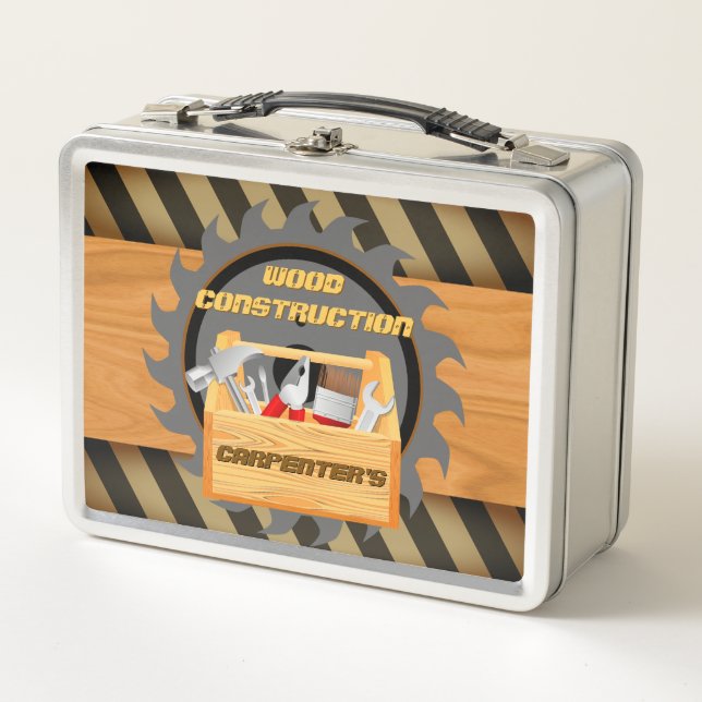 Personalised Wood Construction Carpenter's Metal Lunch Box (Front)