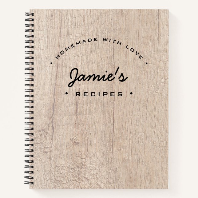 Personalised Wood Homemade with Love Recipe Quote Notebook (Front)