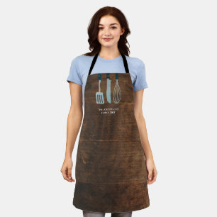 Personalised Wood Kitchen Utensils Family Name Apron