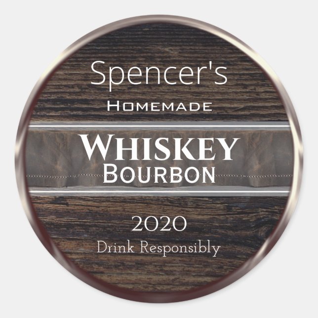 Personalised Wood, Metal & Leather Classic Round Sticker (Front)