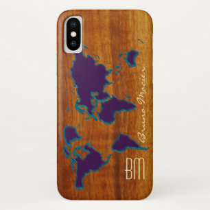 personalised wood worldmap iPhone x case
