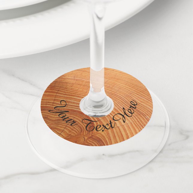 Personalised Wooden Effect Wine Glass Tags (Close Up)
