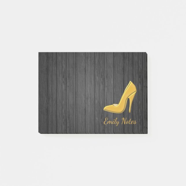 Personalised Wooden Gold high heel shoe Post-it Notes (Front)