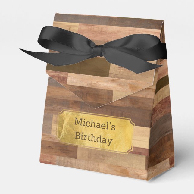 Personalised Wooden Timber Plank Gold Accents  Fav Favour Box (Front Side)
