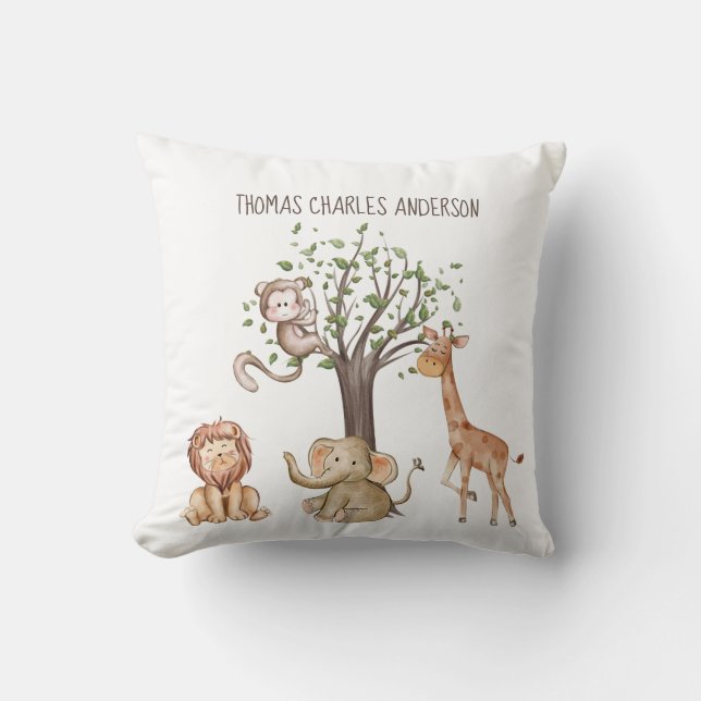 Personalised Woodland Animals Baby Gift Nursery Cushion (Front)