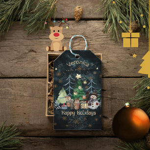 Personalised Woodland Animals Christmas Blue Gift Tags