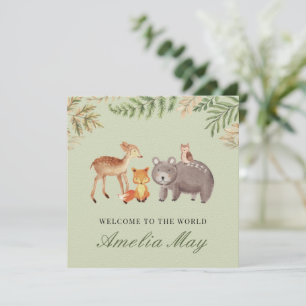 Personalised Woodland Animals New Baby Card