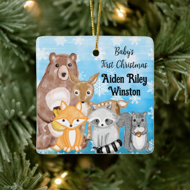 Personalised Woodland Animals Themed Baby's 1st Ceramic Ornament (Tree)