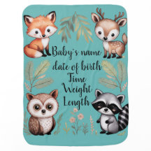 Personalised Woodland Baby Blanket with Fox & owl