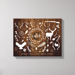 Personalised Woodland Baby Boy Nursery Birth Stats Canvas Print