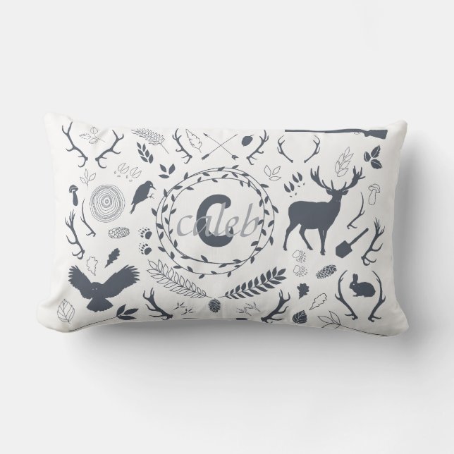 Personalised Woodland Baby Boy Nursery Decor Lumbar Cushion (Front)