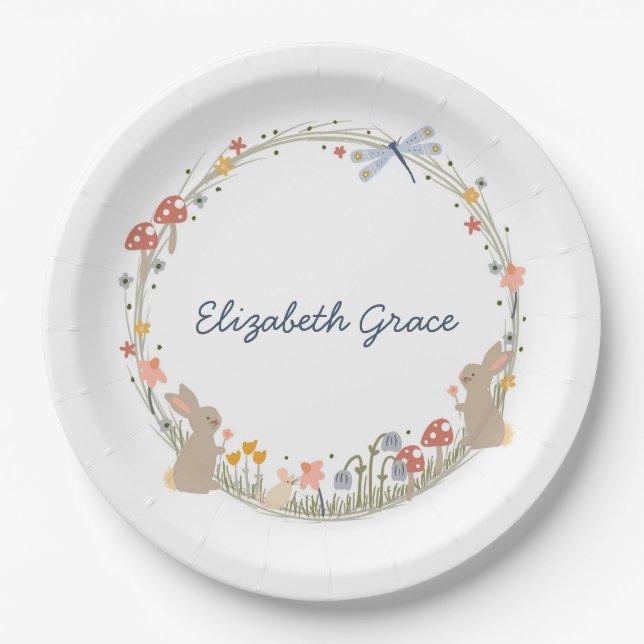 Personalised Woodland Baby Shower Paper Plates (Front)